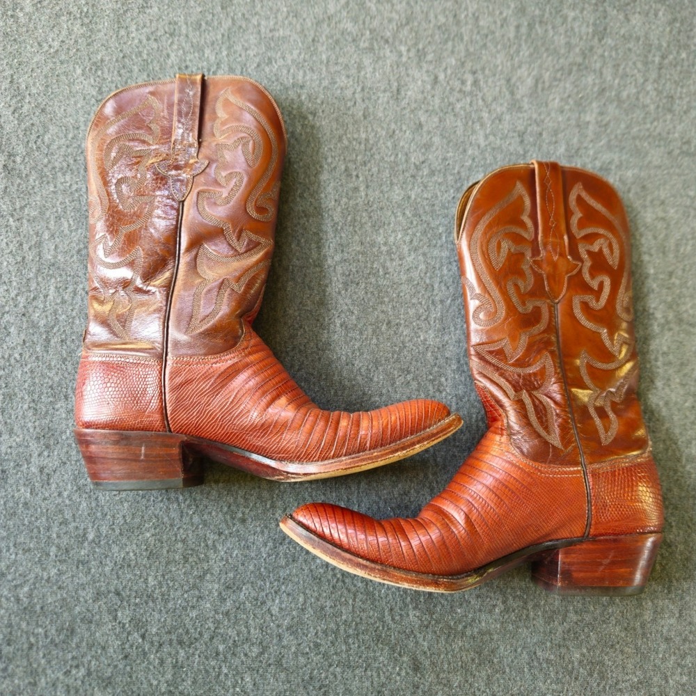 Lucchese 1883 Cognac Lizard Skin West Cowboy Boot L6092 Sz 9.5B Stagecoach Rodeo